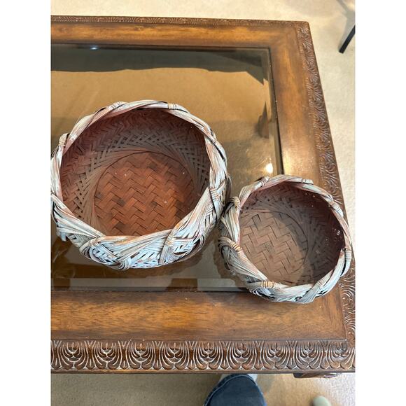 2 Gray Table Top round Baskets Bundle - Picture 3 of 4